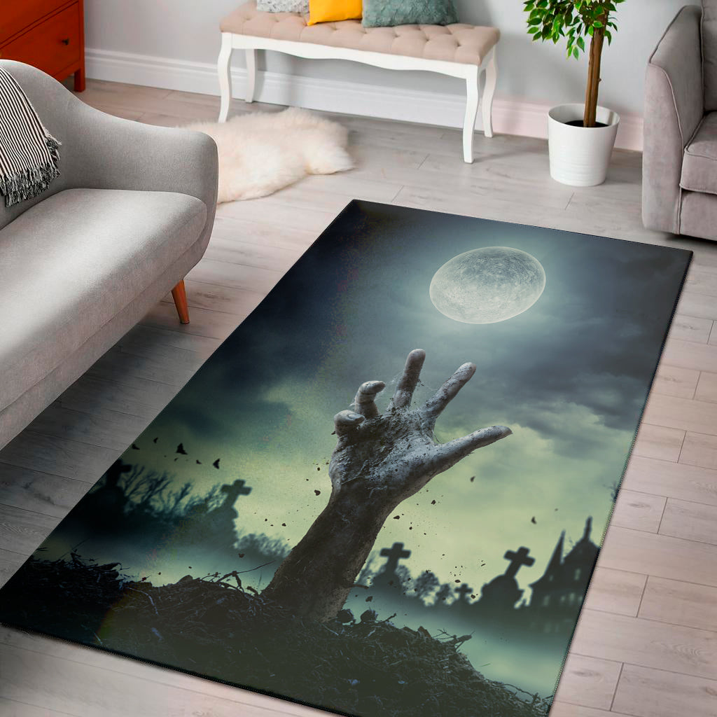 Zombie Hand Rising From Grave Print Area Rug