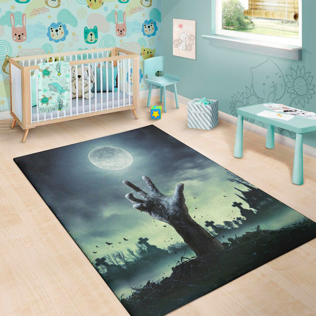 Zombie Hand Rising From Grave Print Area Rug