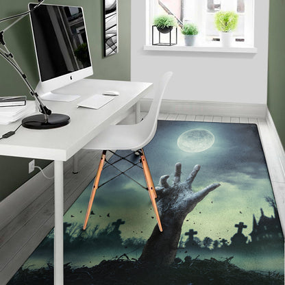Zombie Hand Rising From Grave Print Area Rug