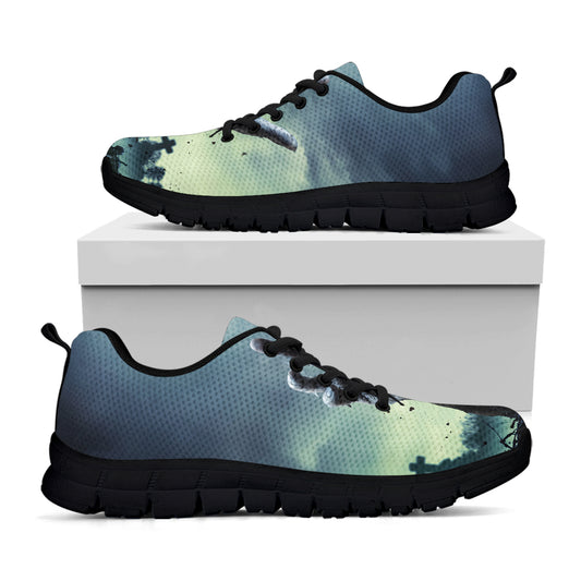 Zombie Hand Rising From Grave Print Black Sneakers