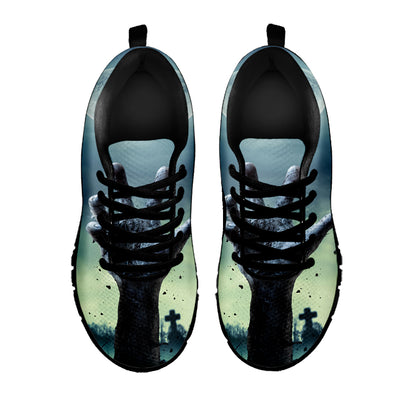Zombie Hand Rising From Grave Print Black Sneakers