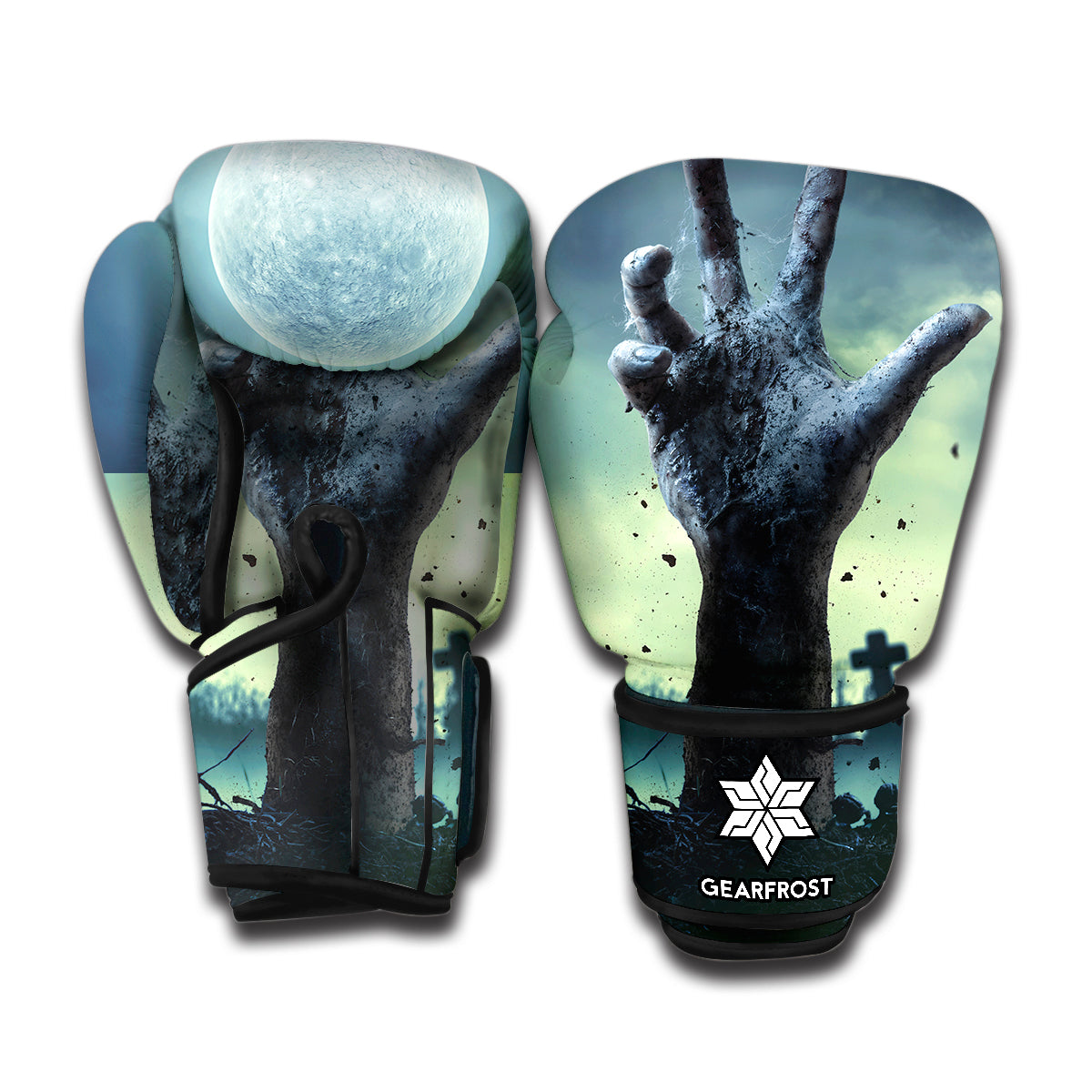 Zombie Hand Rising From Grave Print Boxing Gloves