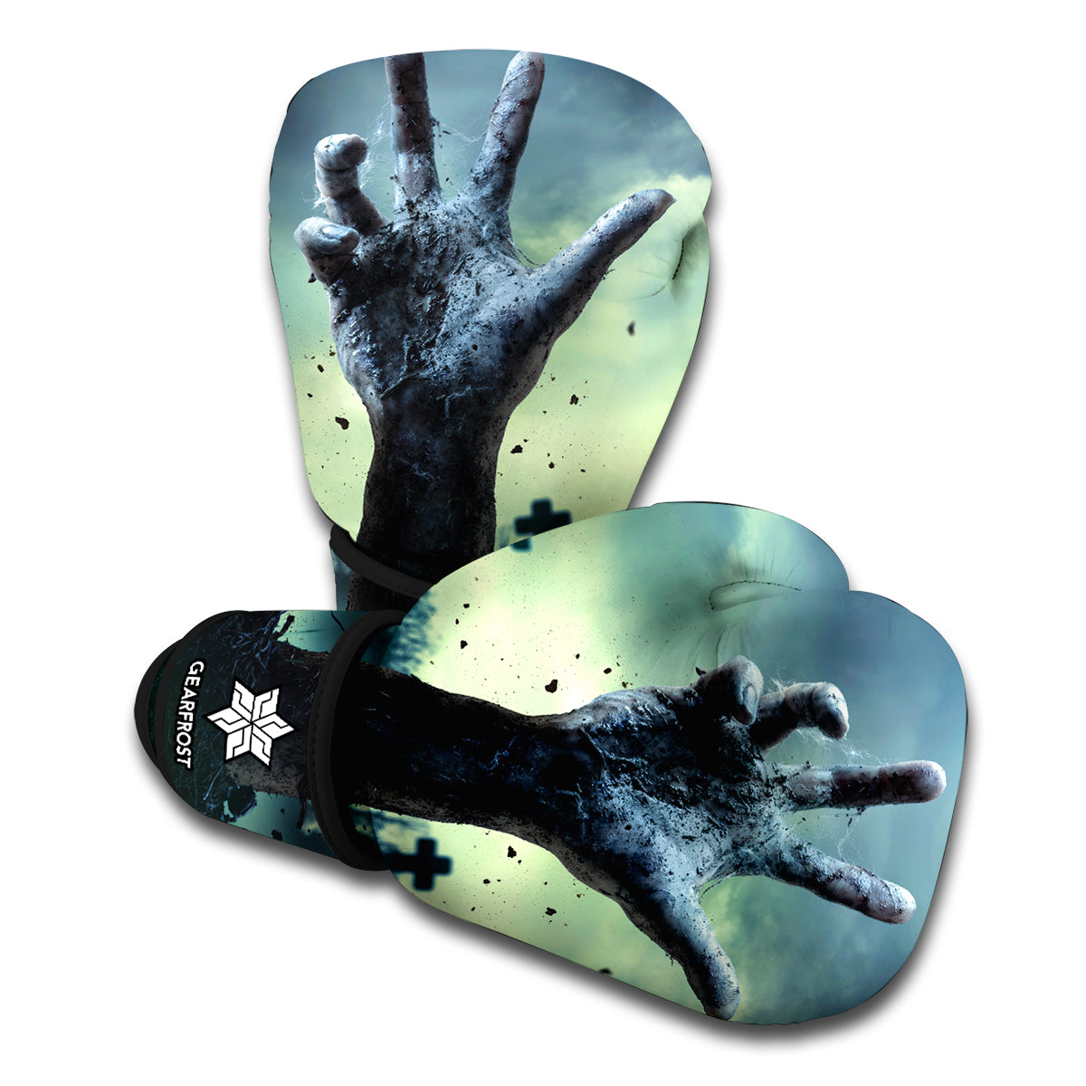 Zombie Hand Rising From Grave Print Boxing Gloves