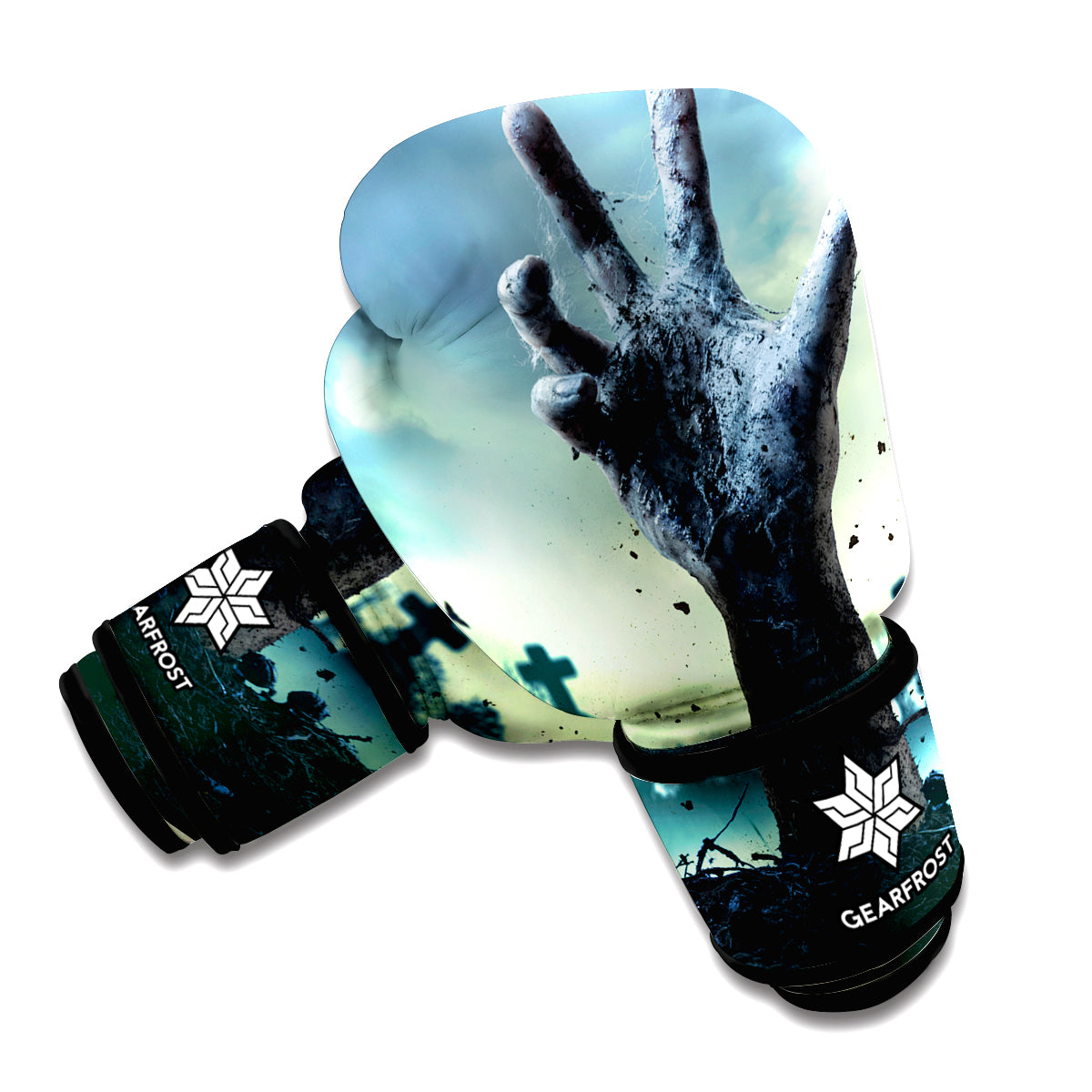 Zombie Hand Rising From Grave Print Boxing Gloves