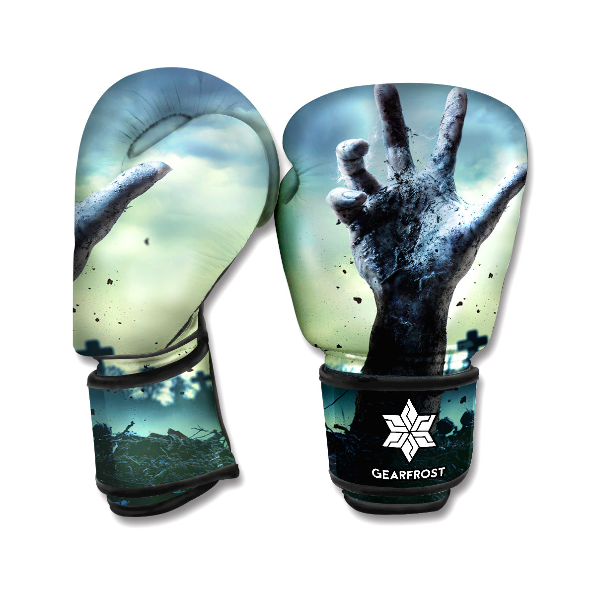 Zombie Hand Rising From Grave Print Boxing Gloves