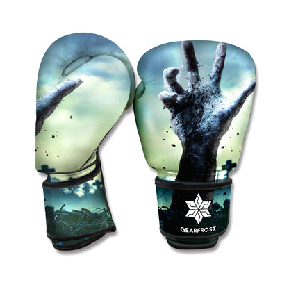 Zombie Hand Rising From Grave Print Boxing Gloves