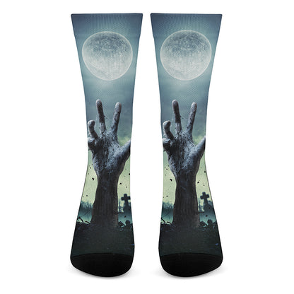 Zombie Hand Rising From Grave Print Crew Socks