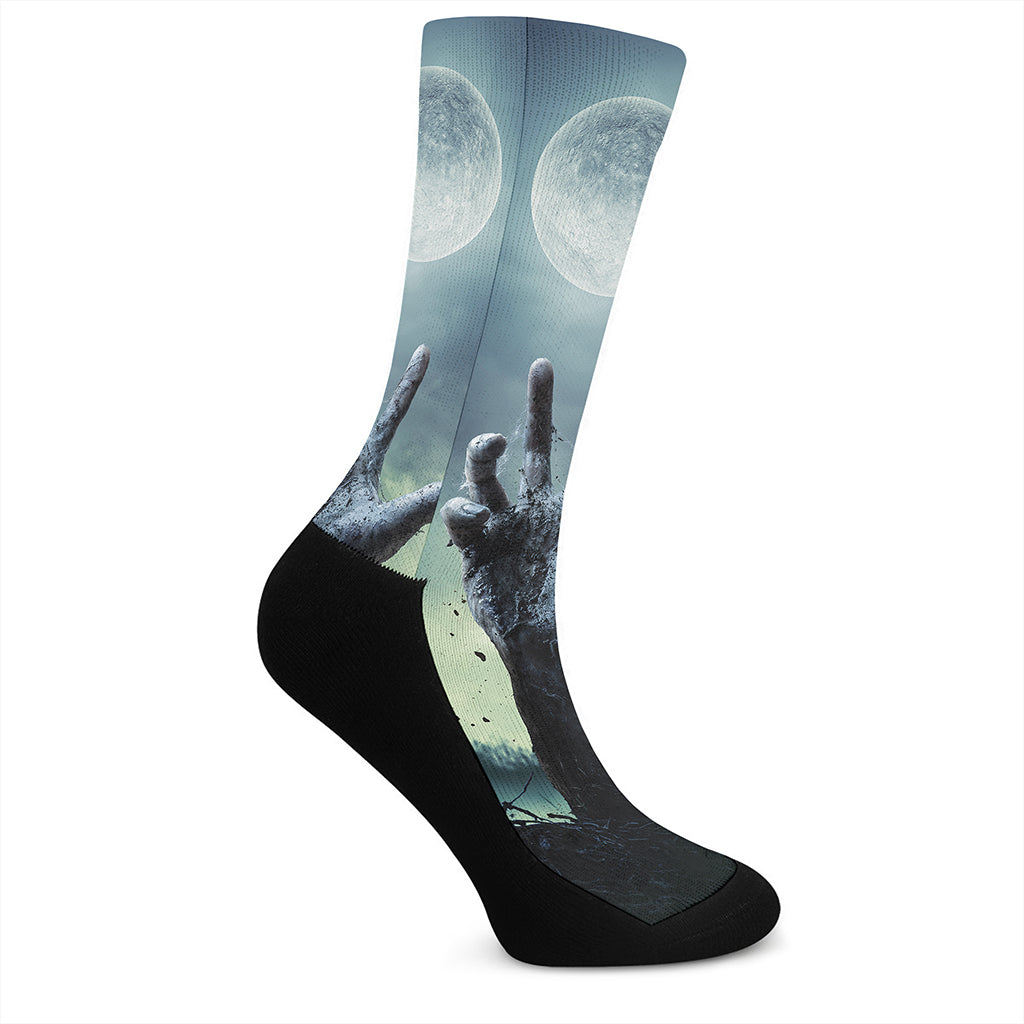 Zombie Hand Rising From Grave Print Crew Socks