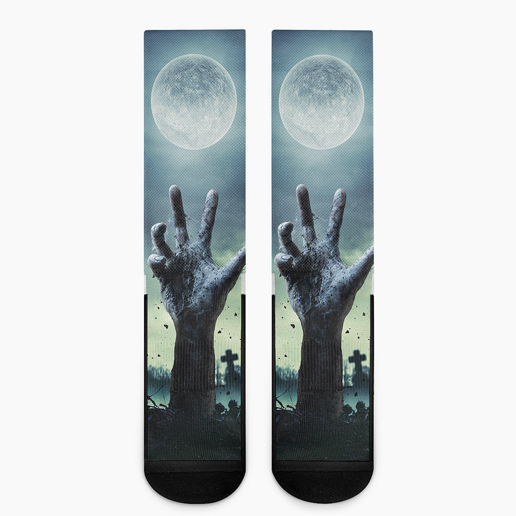 Zombie Hand Rising From Grave Print Crew Socks