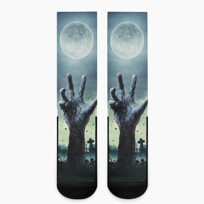 Zombie Hand Rising From Grave Print Crew Socks