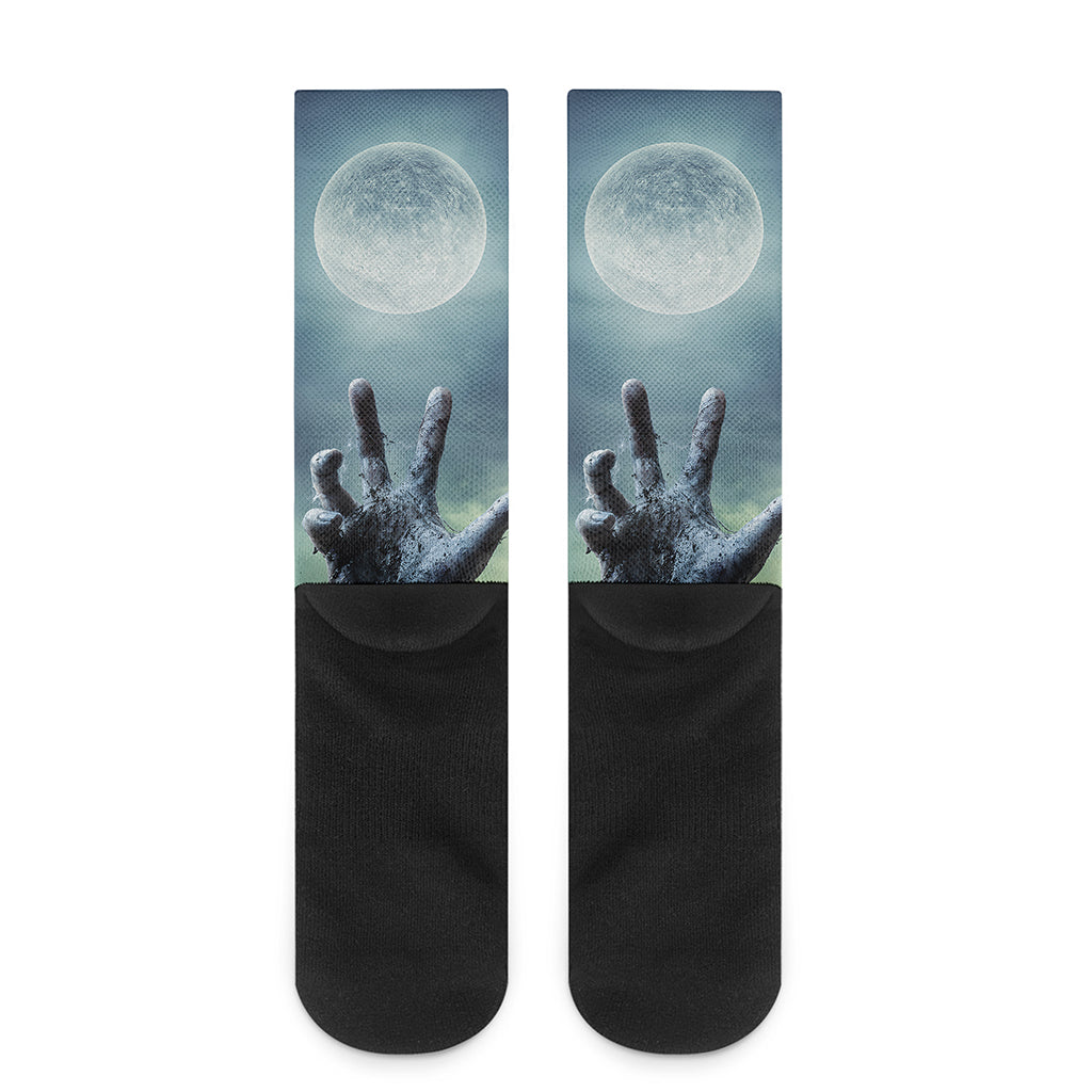 Zombie Hand Rising From Grave Print Crew Socks