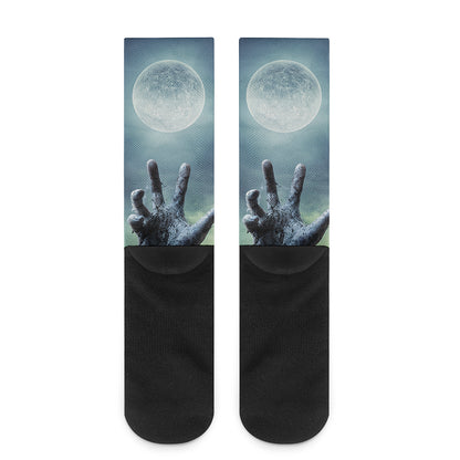 Zombie Hand Rising From Grave Print Crew Socks