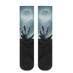 Zombie Hand Rising From Grave Print Crew Socks