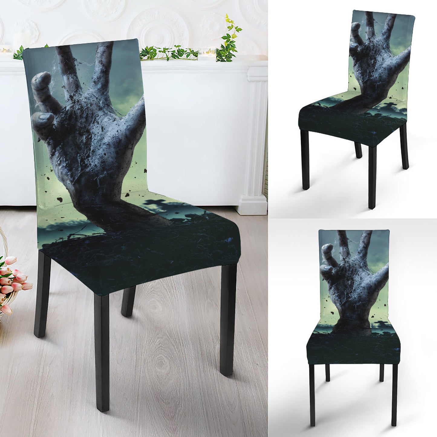 Zombie Hand Rising From Grave Print Dining Chair Slipcover