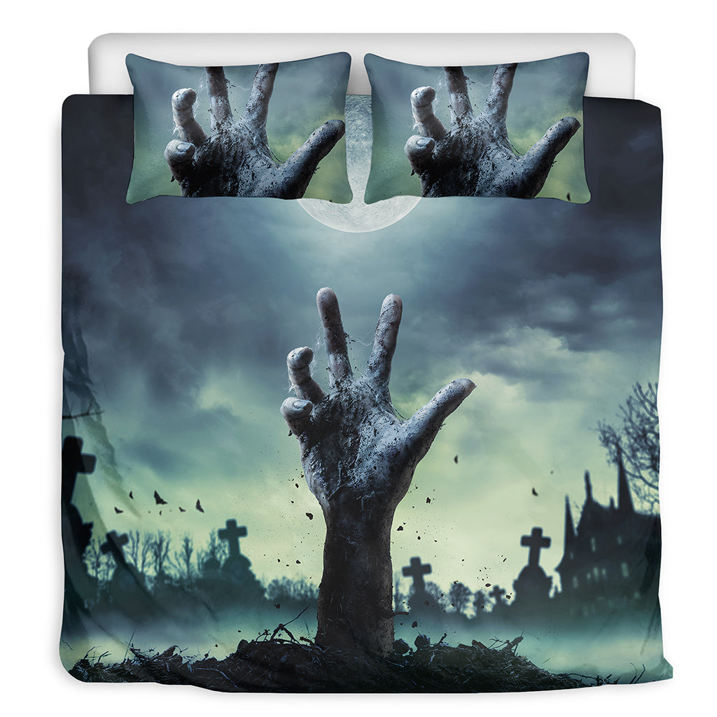 Zombie Hand Rising From Grave Print Duvet Cover Bedding Set