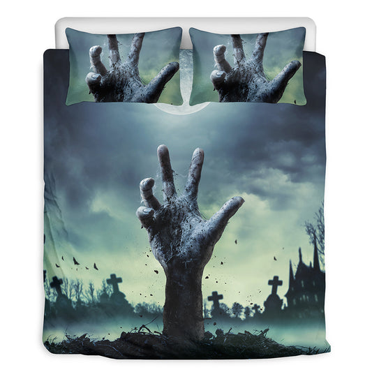 Zombie Hand Rising From Grave Print Duvet Cover Bedding Set
