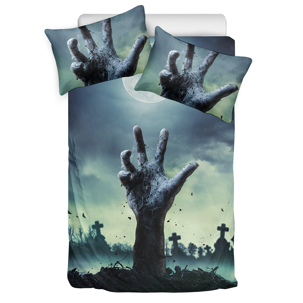 Zombie Hand Rising From Grave Print Duvet Cover Bedding Set