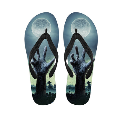 Zombie Hand Rising From Grave Print Flip Flops