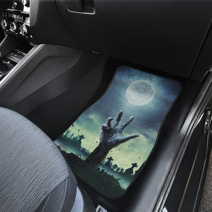 Zombie Hand Rising From Grave Print Front and Back Car Floor Mats