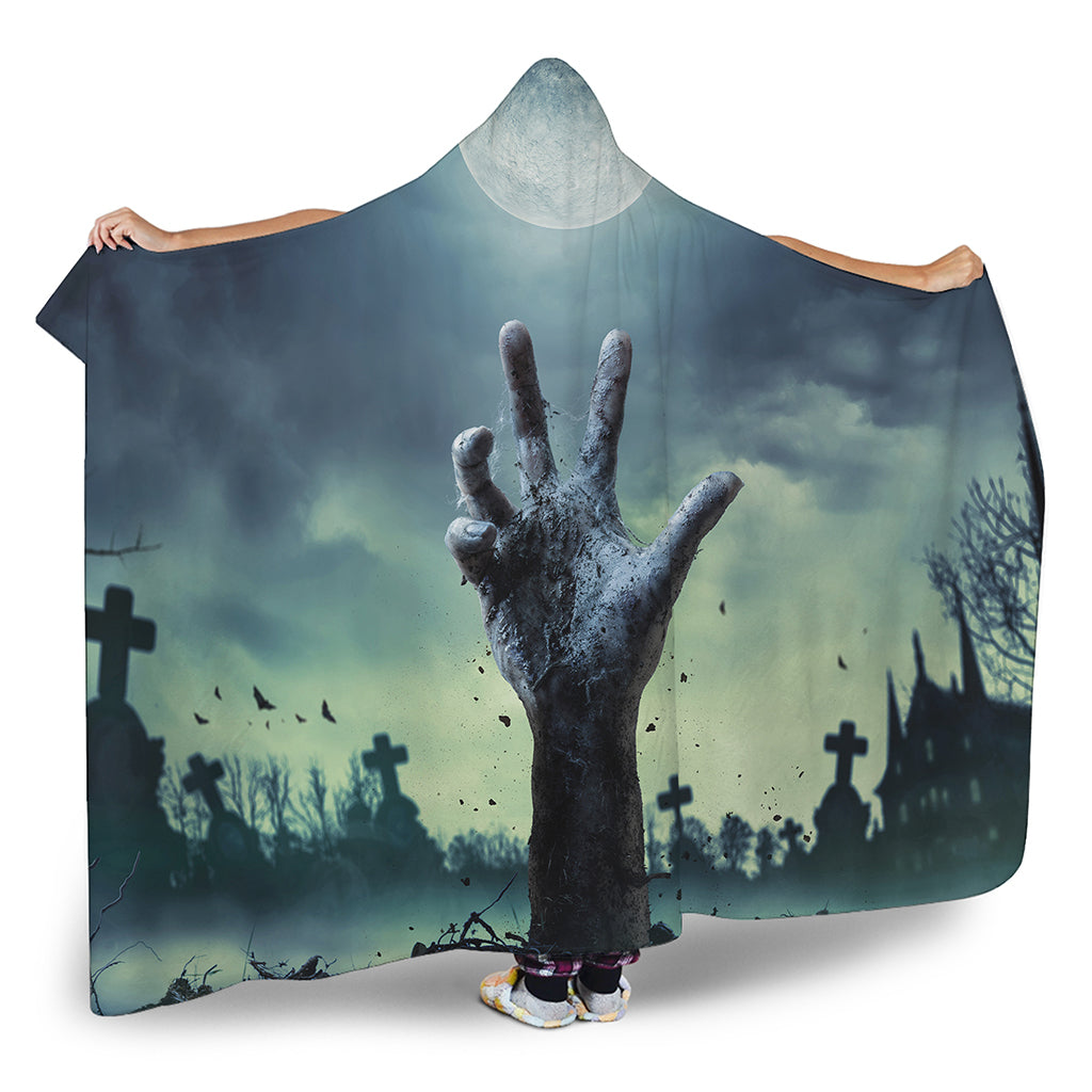 Zombie Hand Rising From Grave Print Hooded Blanket