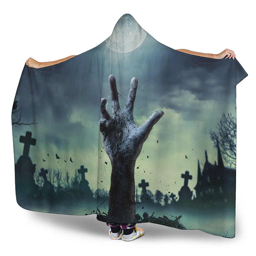 Zombie Hand Rising From Grave Print Hooded Blanket