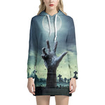 Zombie Hand Rising From Grave Print Hoodie Dress