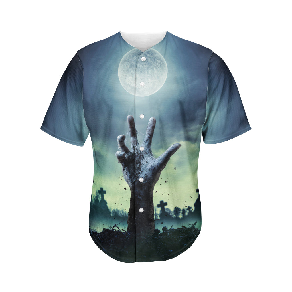 Zombie Hand Rising From Grave Print Men's Baseball Jersey