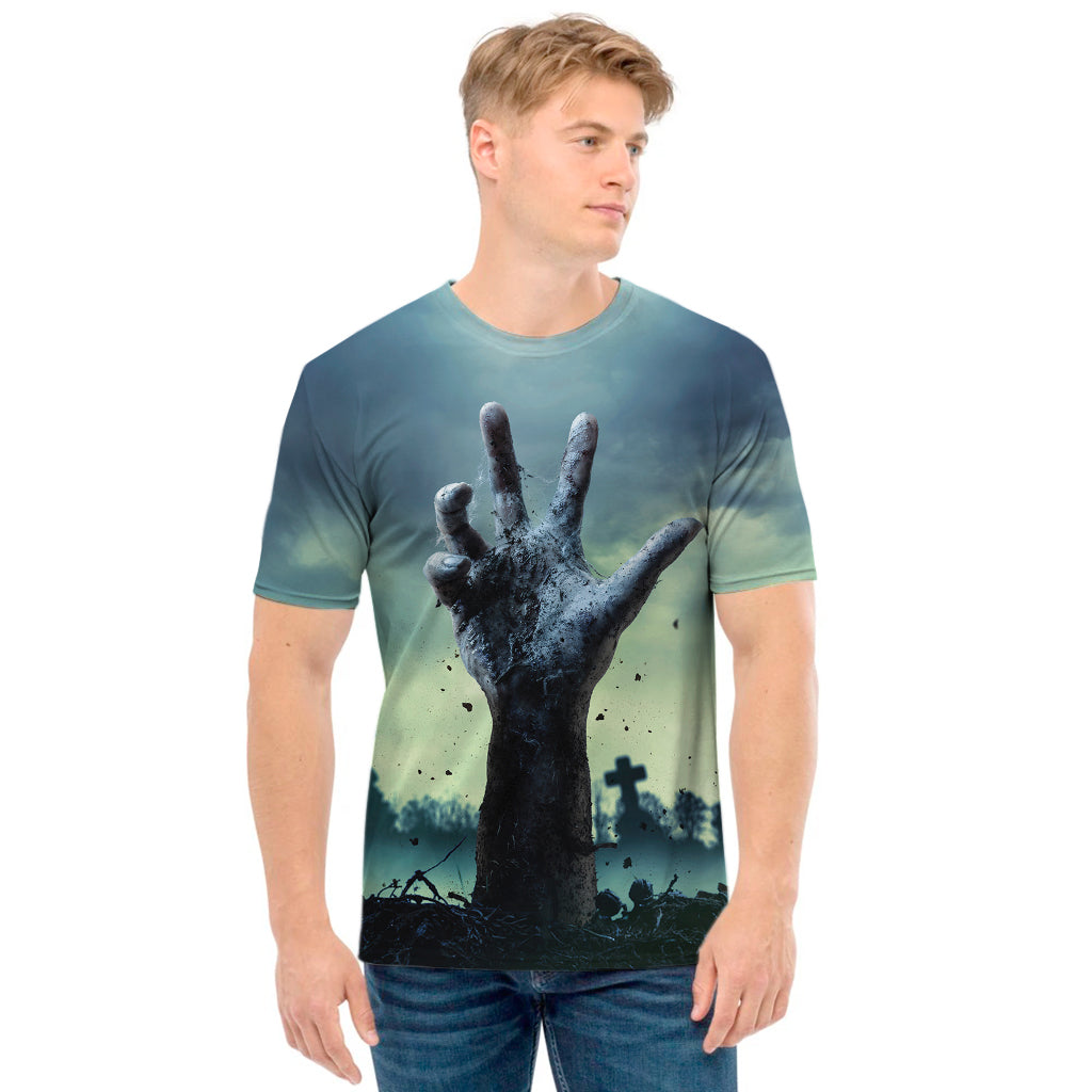Zombie Hand Rising From Grave Print Men's T-Shirt