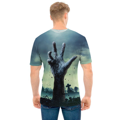 Zombie Hand Rising From Grave Print Men's T-Shirt
