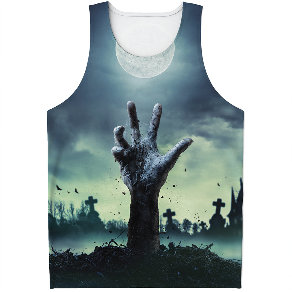 Zombie Hand Rising From Grave Print Men's Tank Top
