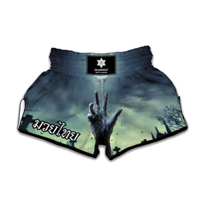Zombie Hand Rising From Grave Print Muay Thai Boxing Shorts