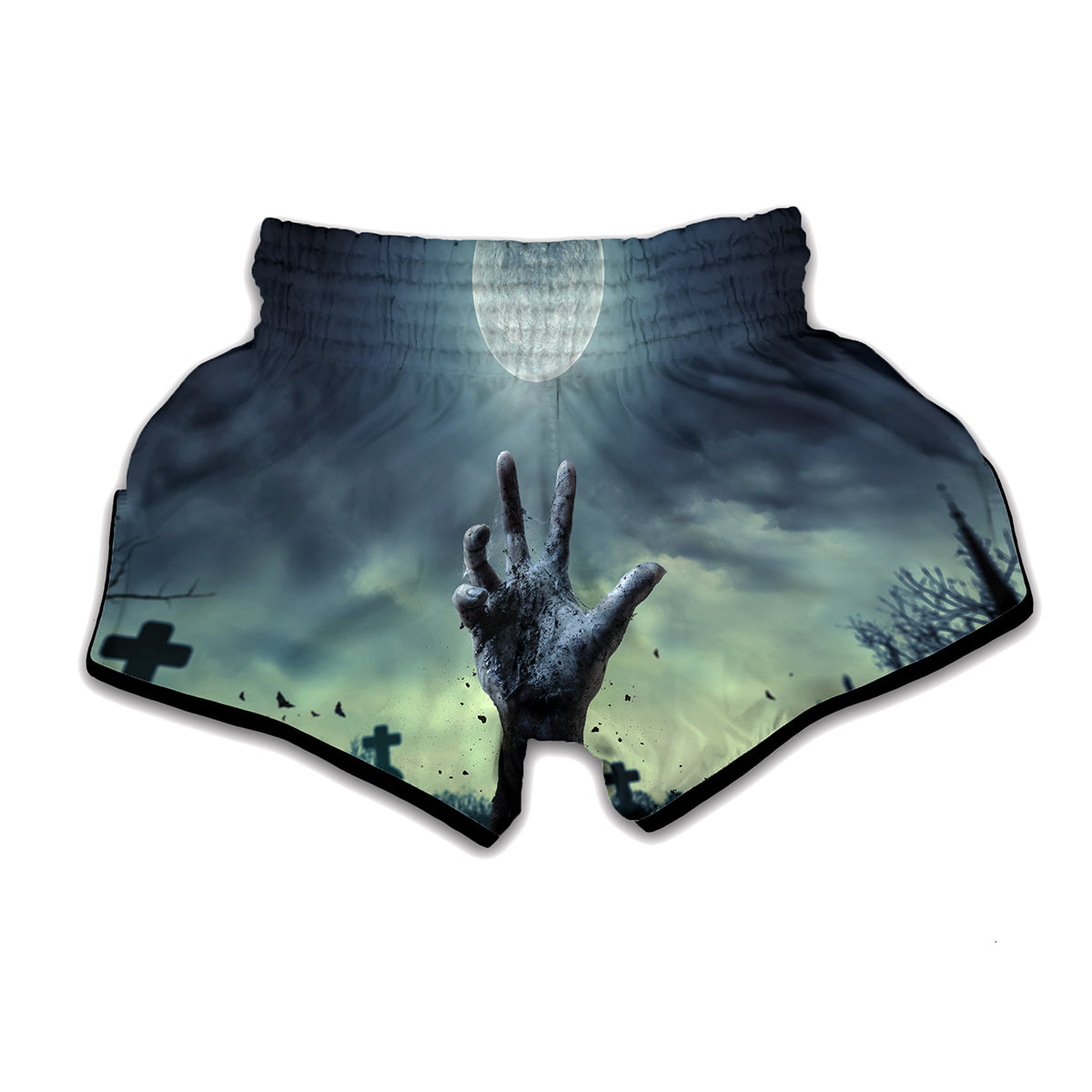 Zombie Hand Rising From Grave Print Muay Thai Boxing Shorts
