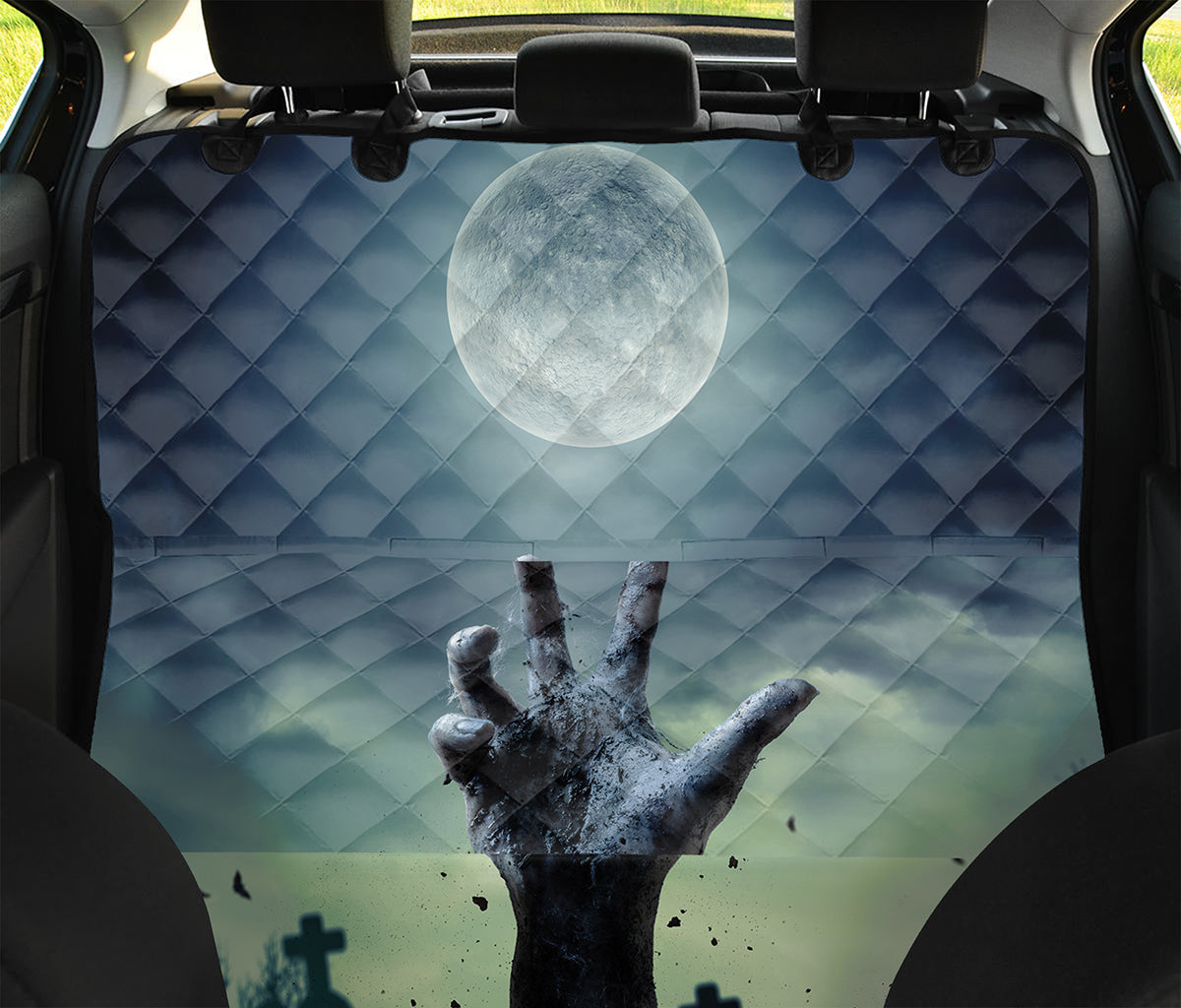 Zombie Hand Rising From Grave Print Pet Car Back Seat Cover