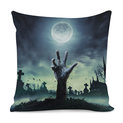 Zombie Hand Rising From Grave Print Pillow Cover