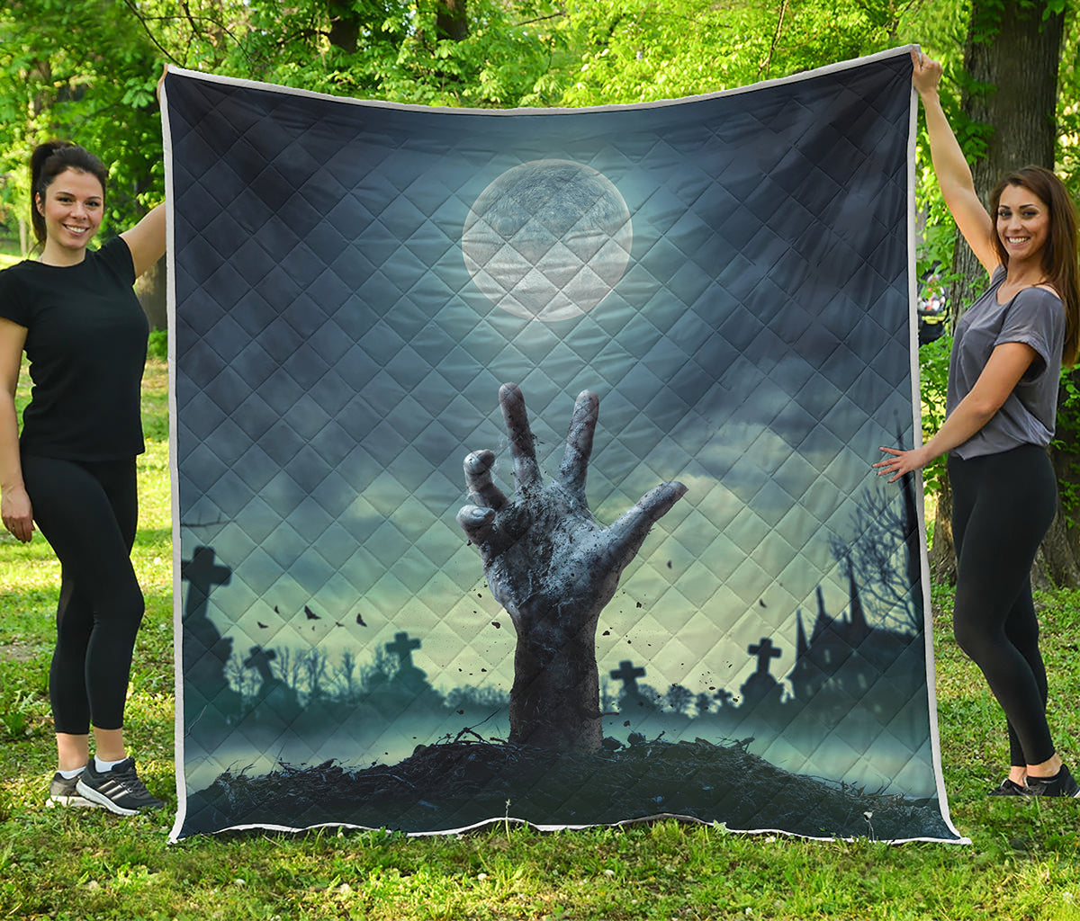 Zombie Hand Rising From Grave Print Quilt