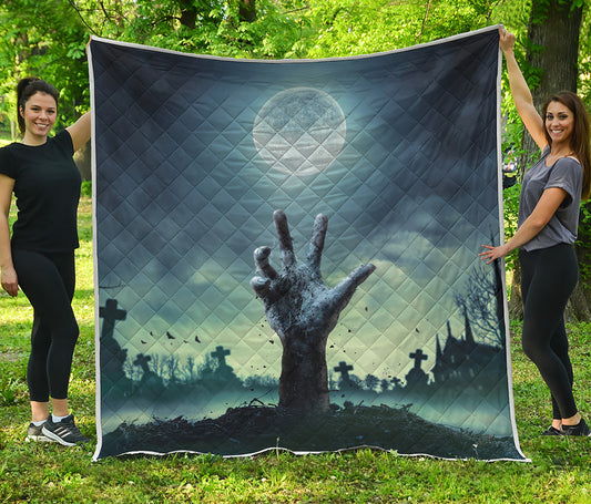 Zombie Hand Rising From Grave Print Quilt