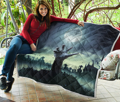 Zombie Hand Rising From Grave Print Quilt