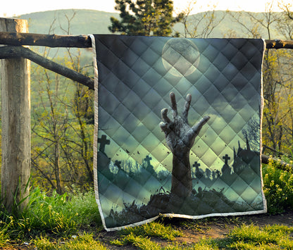 Zombie Hand Rising From Grave Print Quilt