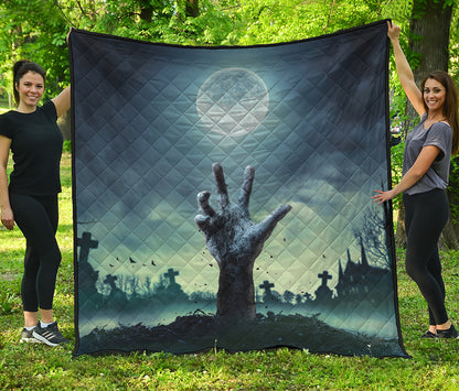 Zombie Hand Rising From Grave Print Quilt
