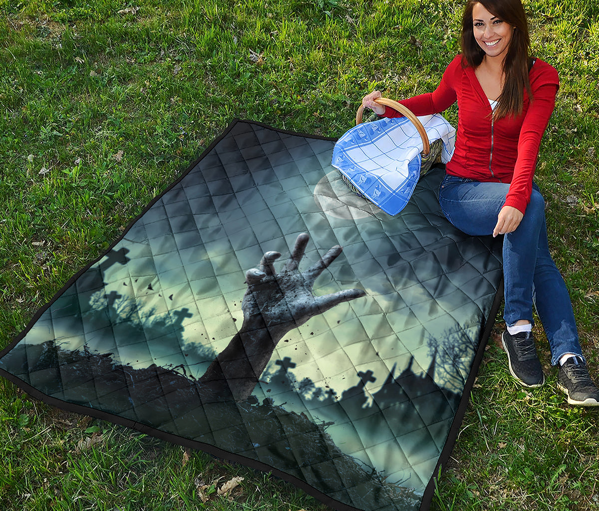 Zombie Hand Rising From Grave Print Quilt