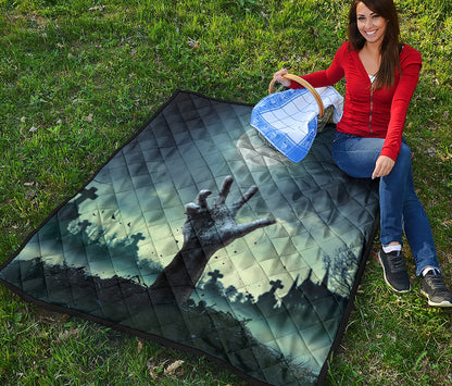 Zombie Hand Rising From Grave Print Quilt