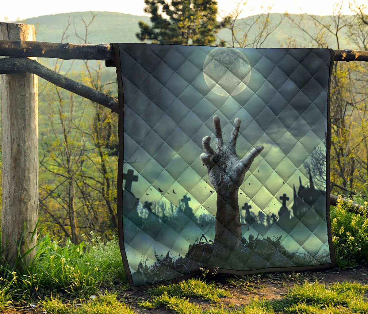 Zombie Hand Rising From Grave Print Quilt