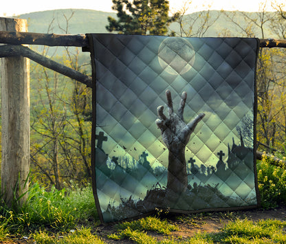 Zombie Hand Rising From Grave Print Quilt