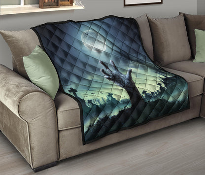 Zombie Hand Rising From Grave Print Quilt