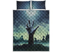 Zombie Hand Rising From Grave Print Quilt Bed Set