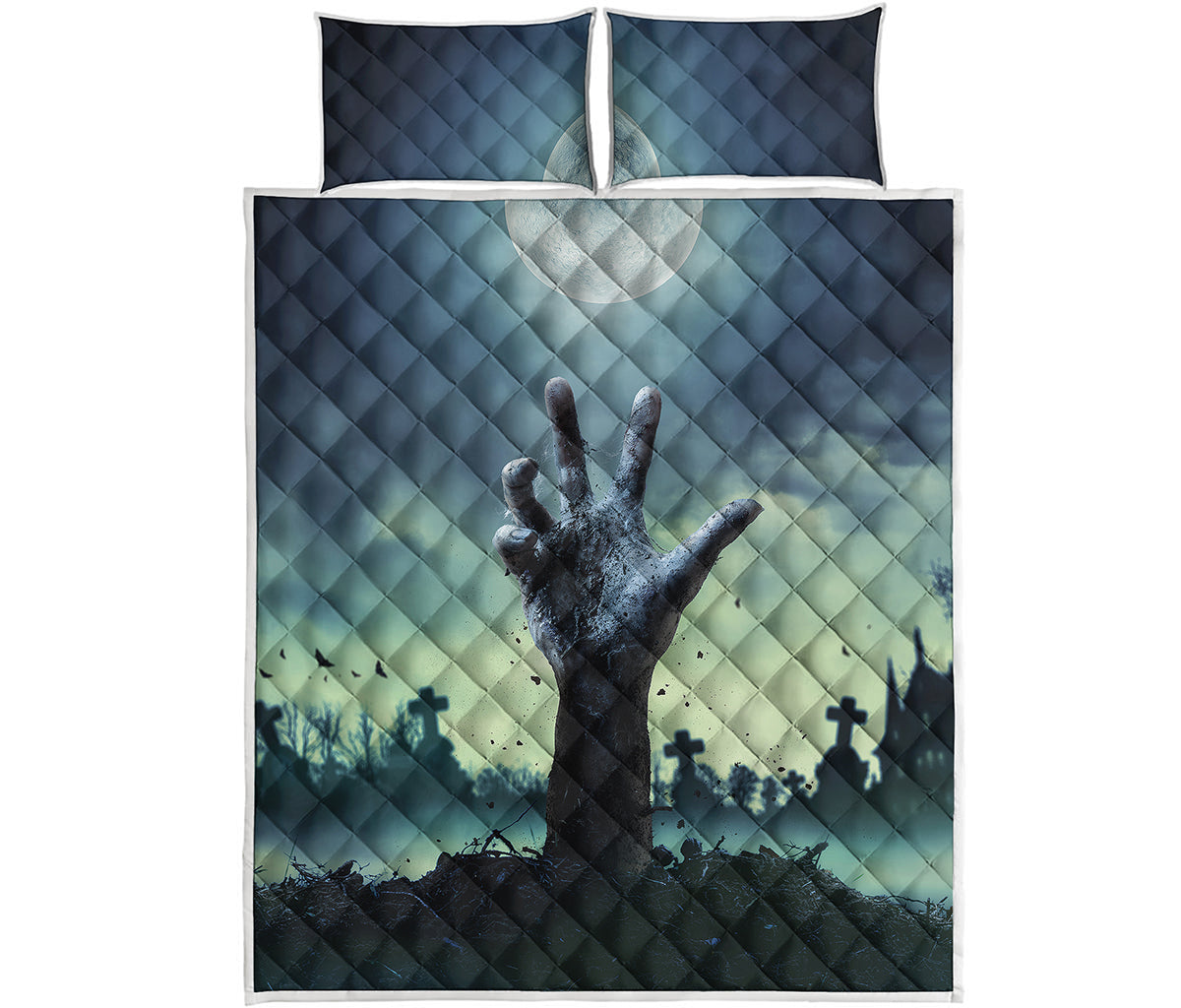 Zombie Hand Rising From Grave Print Quilt Bed Set
