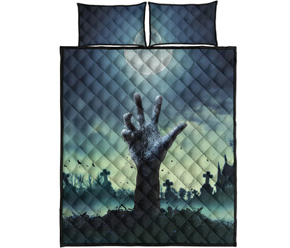 Zombie Hand Rising From Grave Print Quilt Bed Set