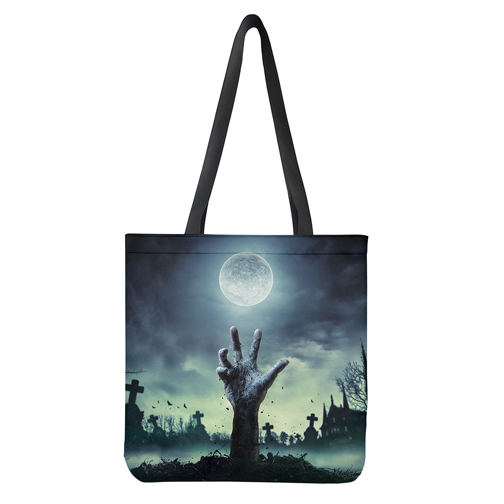 Zombie Hand Rising From Grave Print Tote Bag