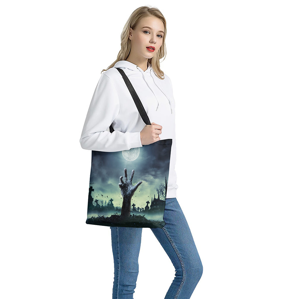 Zombie Hand Rising From Grave Print Tote Bag