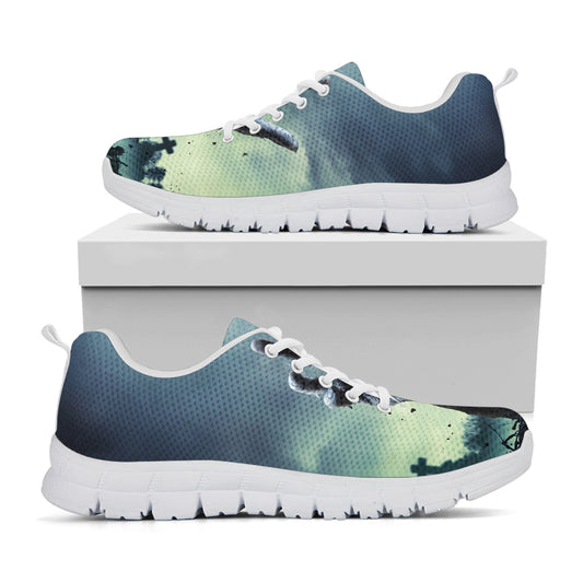 Zombie Hand Rising From Grave Print White Sneakers